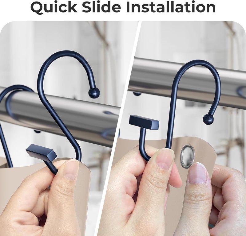 Bathway Navy Blue Shower Curtain Hooks, Shower Curtain Rings Rust Proof, 12PCS Shower Hooks for Shower Curtain, T-Bar Design Convenient Elegant Shower Curtain Hangers for Bathroom Kitchen Wardrobe - Image 4